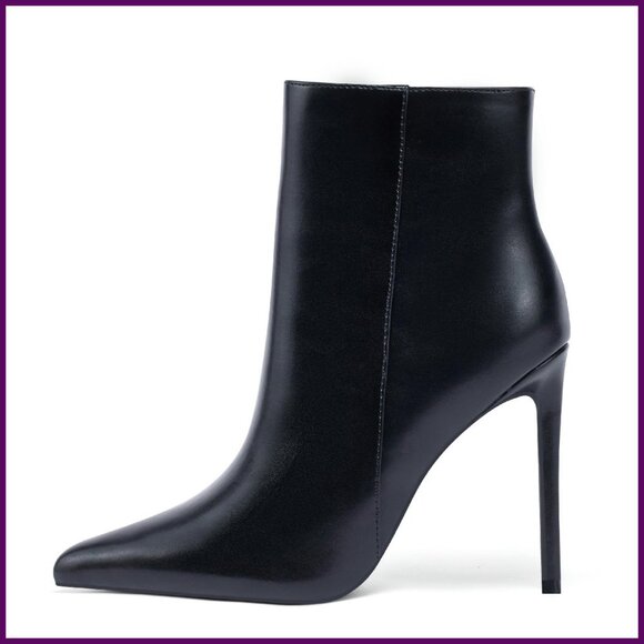 Shoes - Women's Heeled Ankle Booties 4 Inch Stiletto Pointed Toe Side Zipper